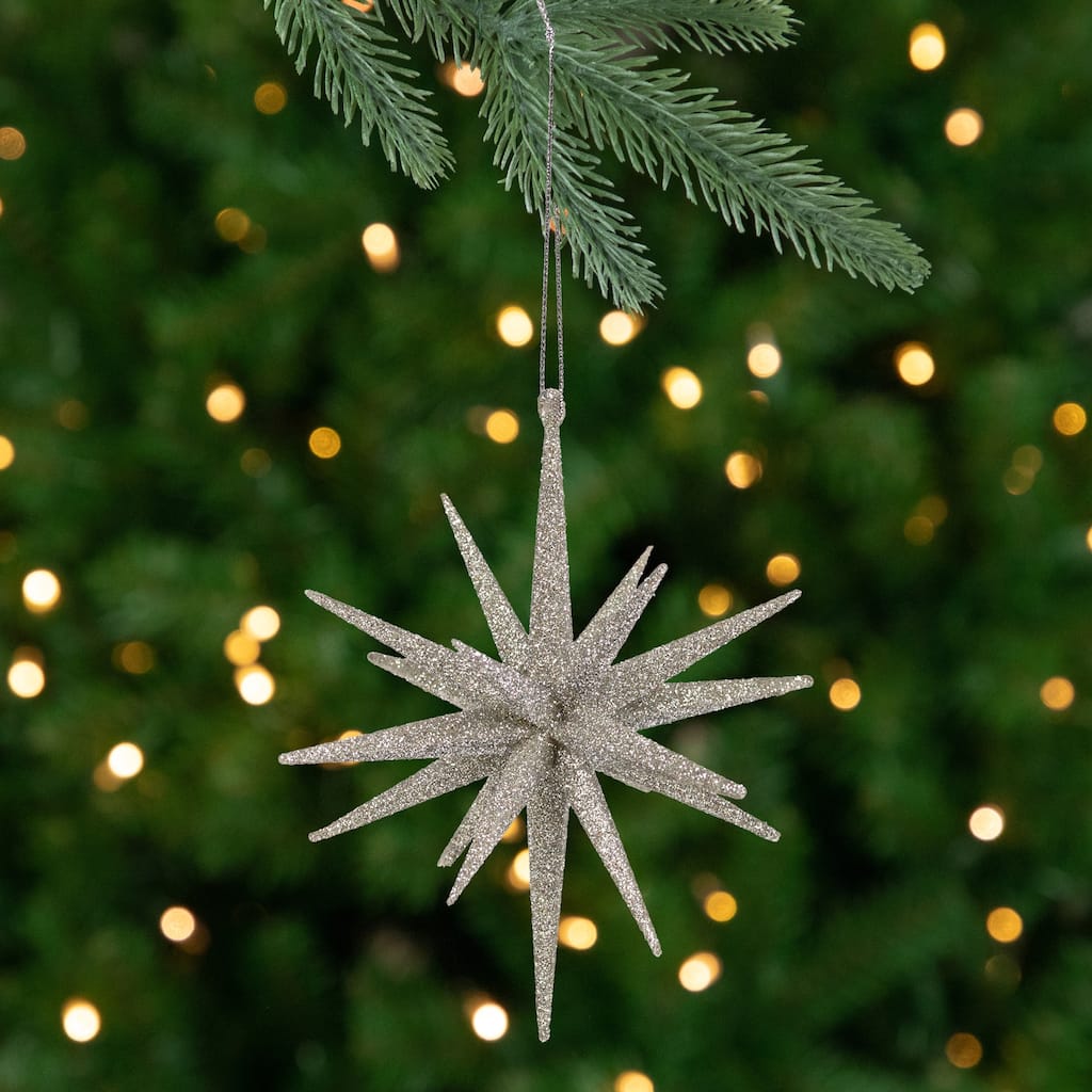 6" Silver Sparkling Starburst Hanging Christmas Ornament