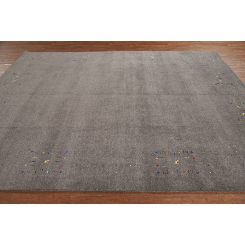 Tribal Gray Gabbeh Indian Area Rug Hand-Knotted Wool Carpet - 7'8" x 9'10"