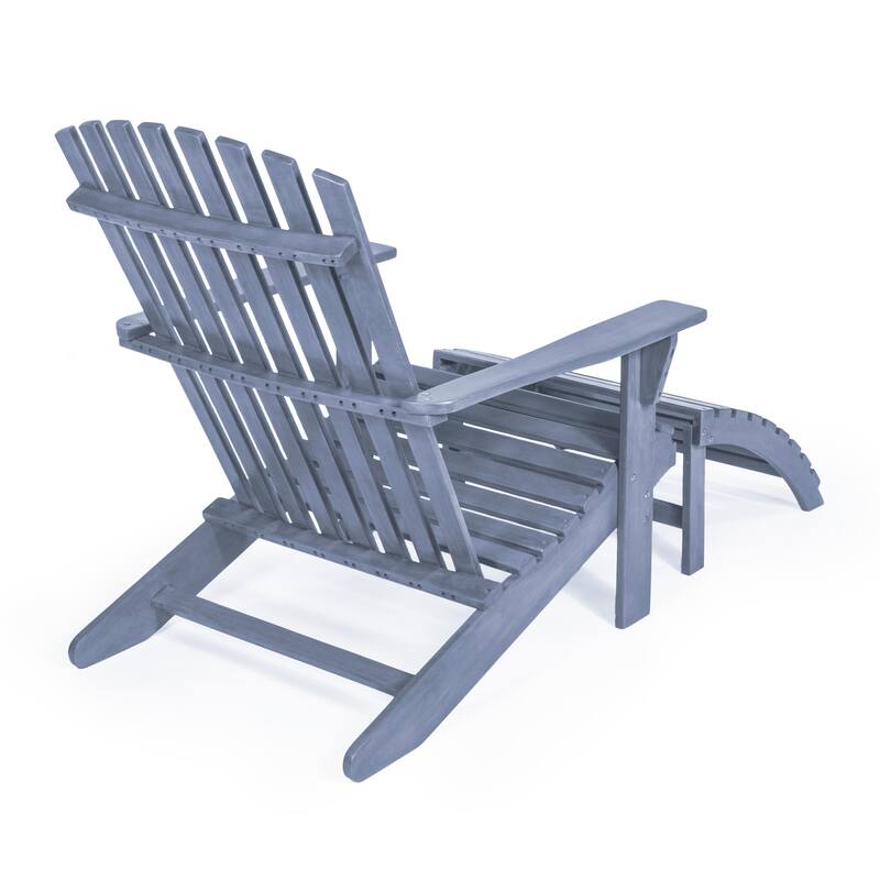 Shoreham 2-Piece Traditional Rustic Acacia Wood Adirondack Chair with Detachable Ottoman, by JONATHAN Y