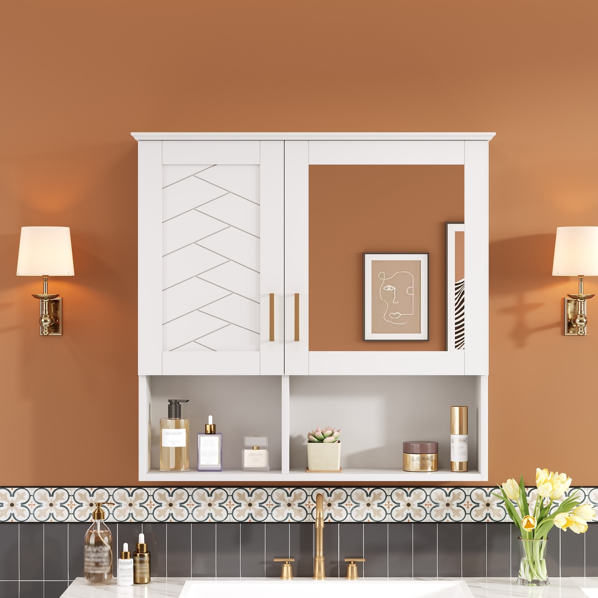 2-in-1 Bathroom Mirror Cabinet, 30 inch Wall Mounted Medicine Cabinet with Adjustable Shelves & Soft Close Doors
