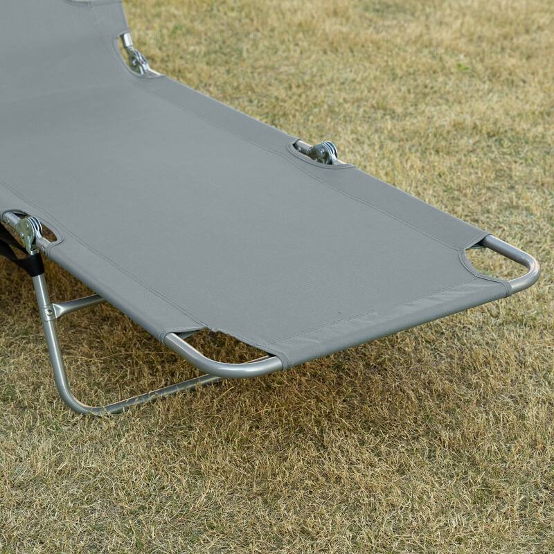 Outsunny Folding Beach Lounge Chair with Face Hole and Arm Slots, 5-level Adjustable Sun Lounger Tanning Chair with Pillow - N/A