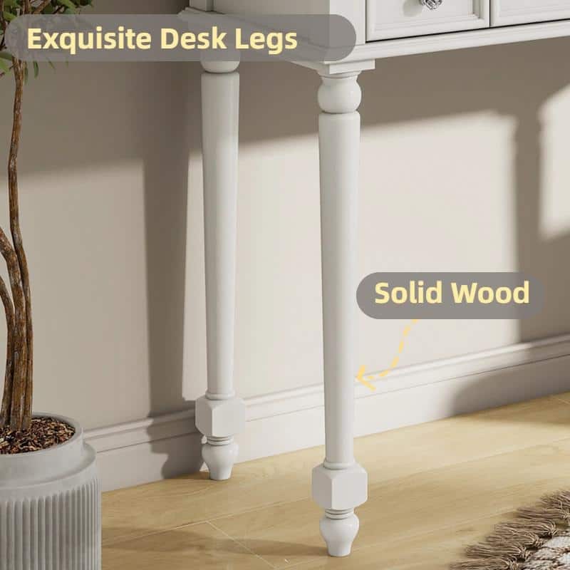 Retro Makeup Desk with Large Mirror, 3-Drawer Dressing Table