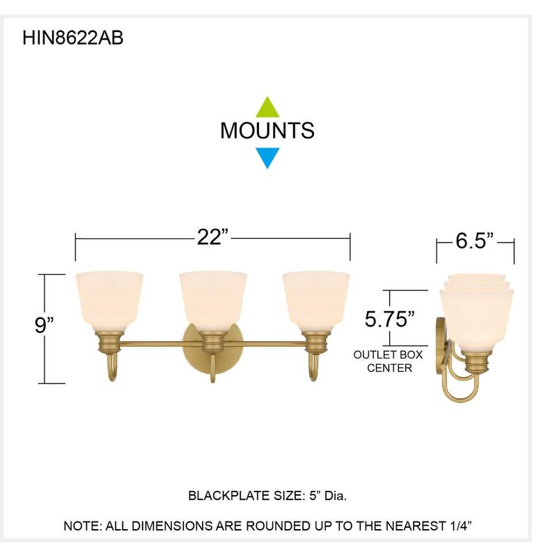 Hinton 3-Light Aged Brass Bath Light