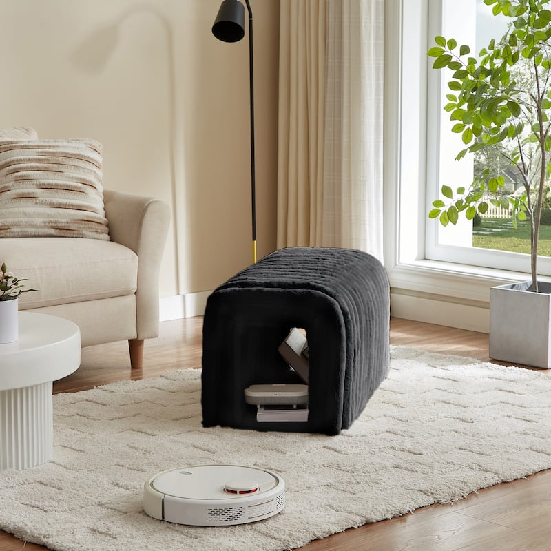 Pet Supplies Ottoman Storage Bench Corduroy Bench Cat's Nest to Hide for the Living Room, Entryway and Bedroom - Black