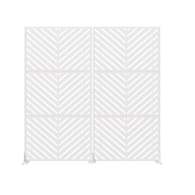 Outdoor Privacy Screen 2-Panel Chevron Metal Privacy Fence with Wind-Resistant Base Durable Decorative Divider