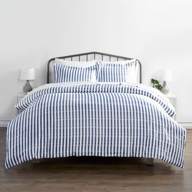 Soft Essentials Rugged Stripes Ultra Soft Oversized 3-piece Duvet Cover Set - Navy - King - Cal King