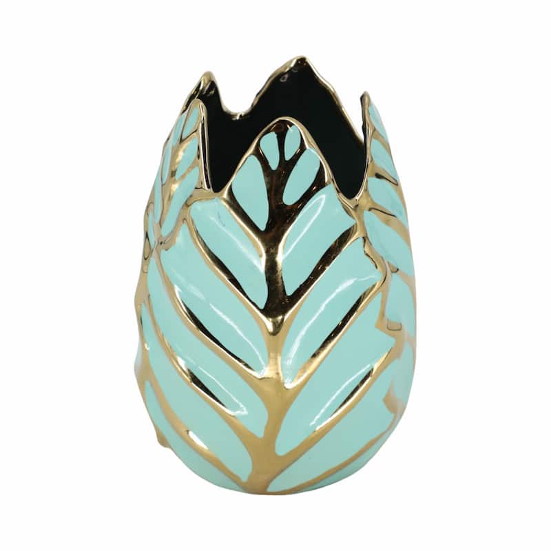 Sagebrook Home Leaf Ceramic Accent Vase - Abstract Green