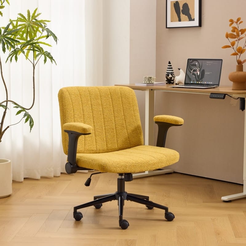 Speckled Chenille Swivel Chair With Flip-Up Arms For Cross-Legged