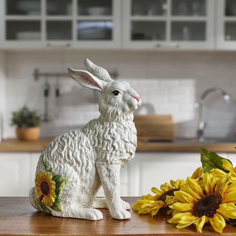 Fitz and Floyd Sunflower Rabbits Sitting Figurine, 13.75 Inch