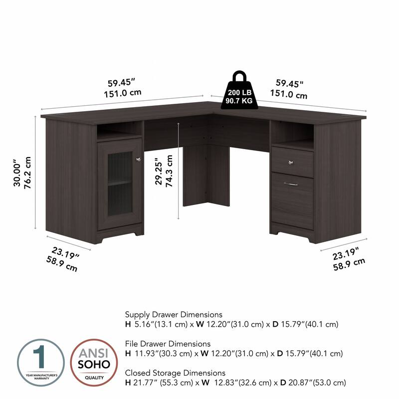 Cabot 60W L Shaped Computer Desk with Storage by Bush Furniture
