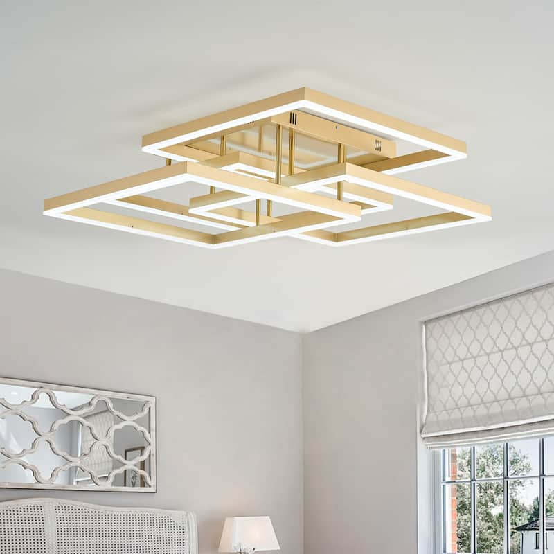Modern Gold 4-Rectangle Dimmable LED Semi Flush Mount Ceiling Light Fixture