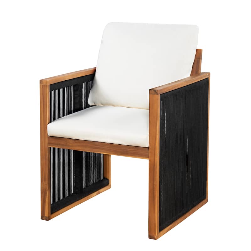 Christopher Knight Home - Valmont Modern Outdoor Acacia Wood Dining Arm Chair with Rope Back & Washable Cushion, Set of 2