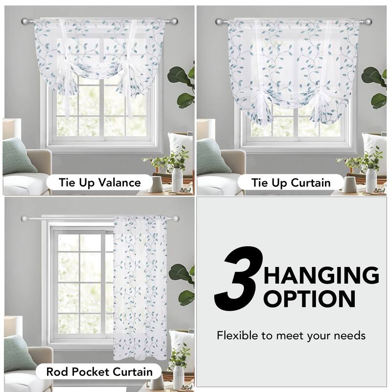 Deconovo Tie up Sheer Curtains Embroidery Pattern Shades