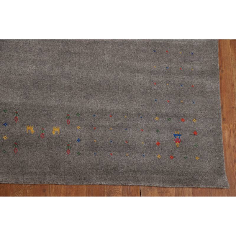 Gray Tribal Gabbeh Oriental Area Rug Hand-Knotted Wool Carpet - 8'3" x 9'10"