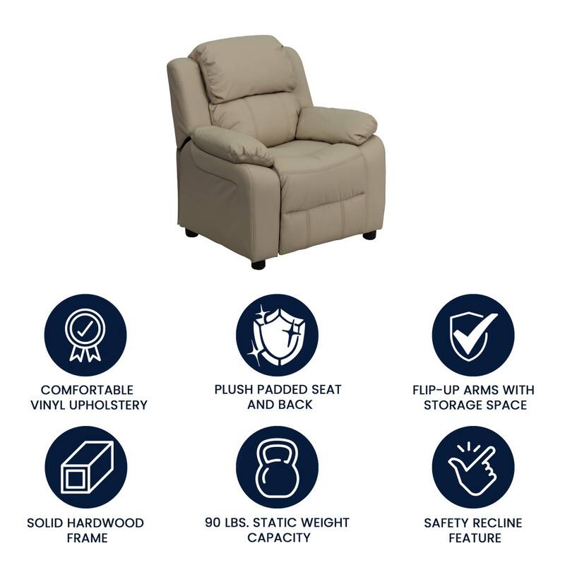 Deluxe Padded Contemporary Kids Recliner with Storage Arms