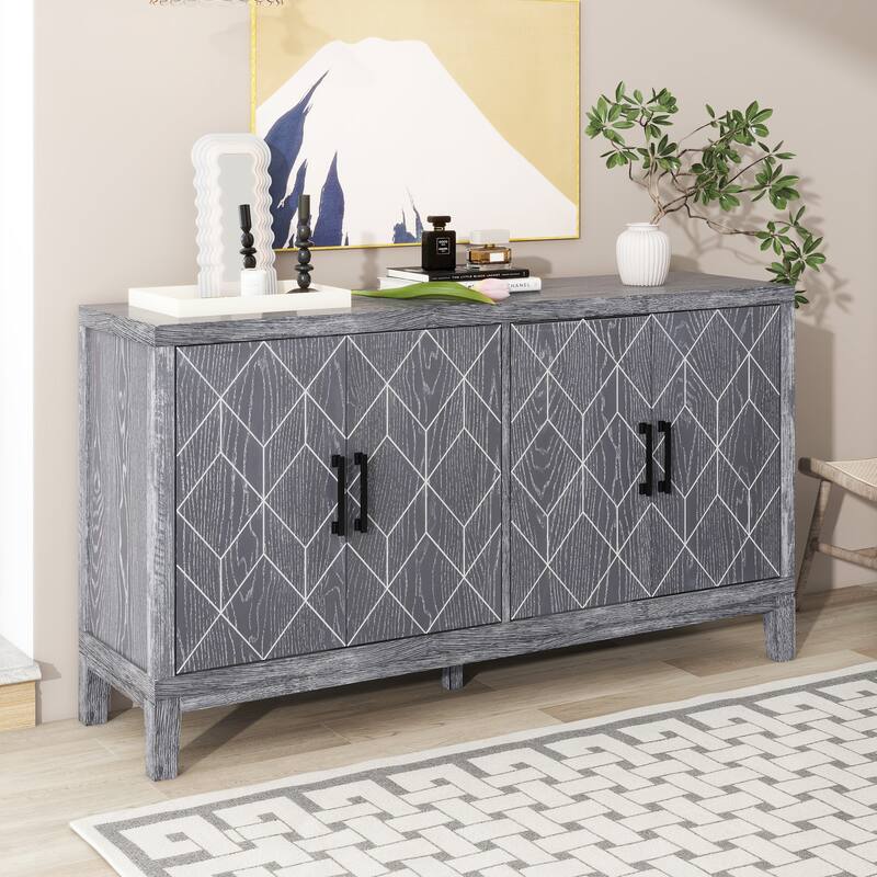 4-door Retro Sideboard with Adjustable Shelves