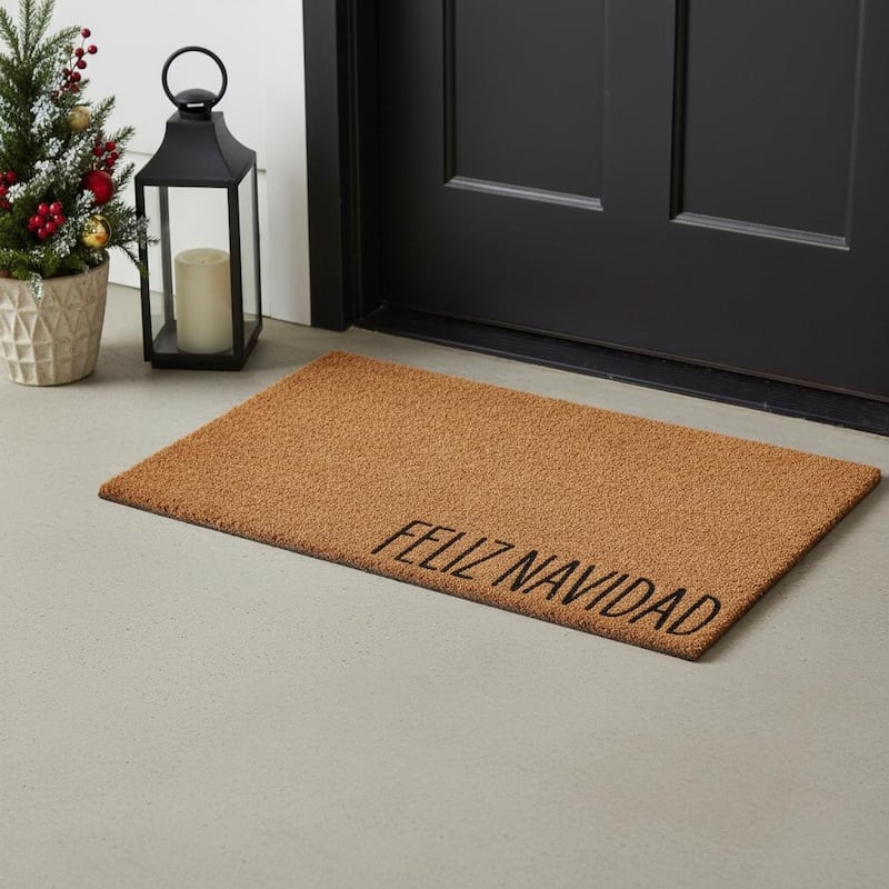 HomeRoots 17" X 29" Brown Christmas Feliz Navidad Outdoor Coir Door Mat - 17.00' X '29.00 - 17.00' X '29.00