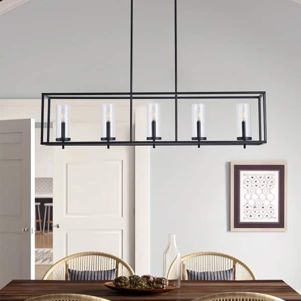 Farmhouse 5Light Rectangle Metal Frame Kitchen Island Chandelier with