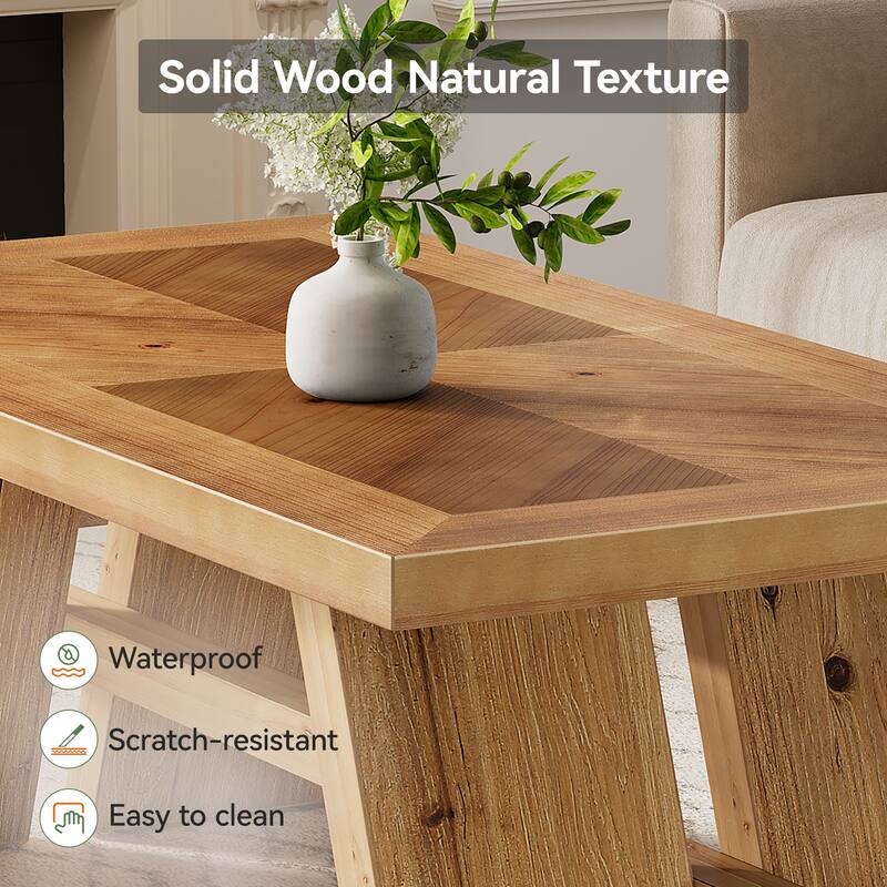 47" Solid Wood Farmhouse Coffee Table with Geometric Wood Grain