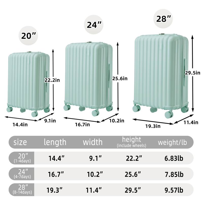 3 PCS Spinner Wheel ABS Luggage with Cup Holder, USB Port & Phone Holder