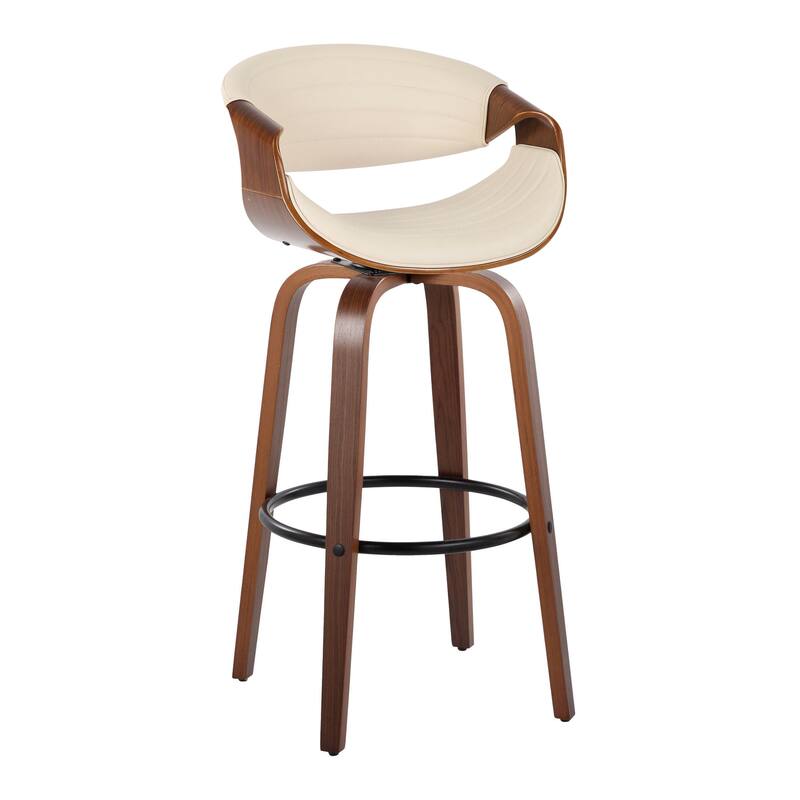 Carson Carrington Kanteborg 30" Fixed-Height Bar Stool with Round Footrest (Set of 2) - Cream Faux Leather/Walnut/Black Metal
