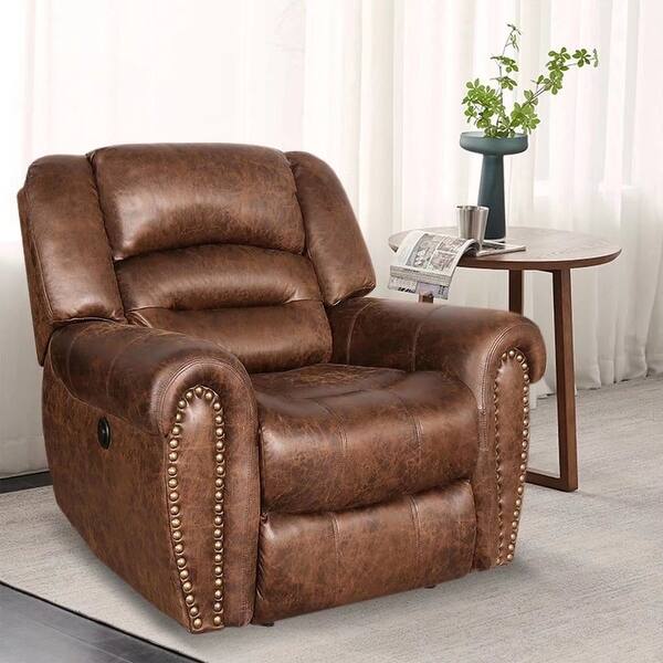 slide 5 of 44, Classic Single Sofa Home Theater Recliner Seating With USB Port Nut Brown Color