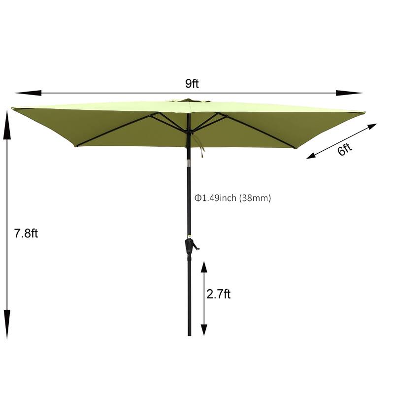 6 x 9ft Patio Umbrella Outdoor Waterproof Umbrella with Crank and Push Button