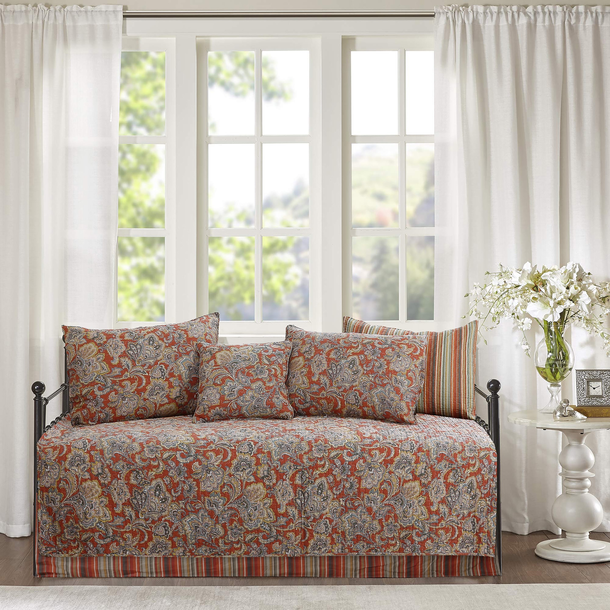 Cozy Line Vintage Rustic Bronze Country Paisley Fall 6 Piece Cotton Daybed Bedding Set