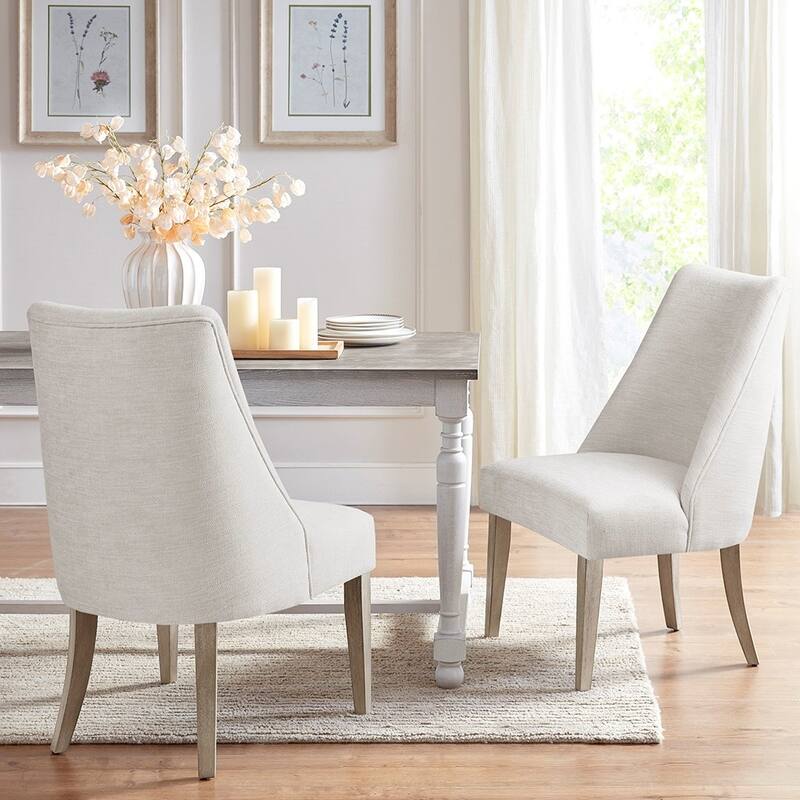 High Back Upholstered Dining Chair Set of 2 with Farmhouse Solid Legs