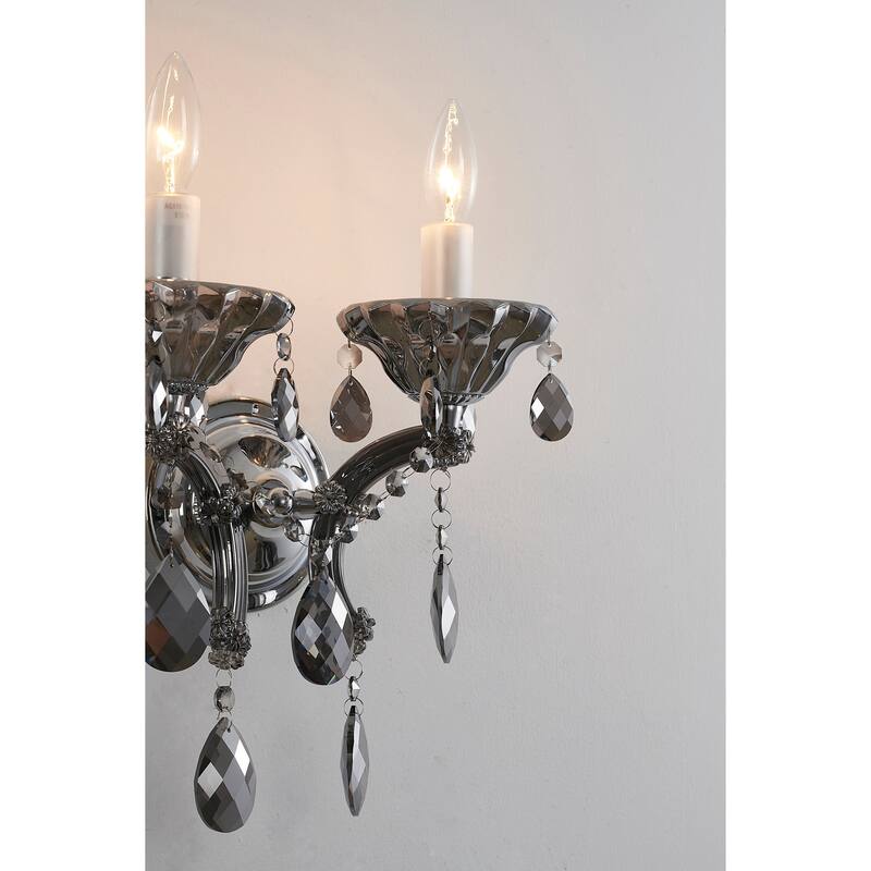 2 Light Chrome Metal Frame Wall Sconce with Smoke Crystal