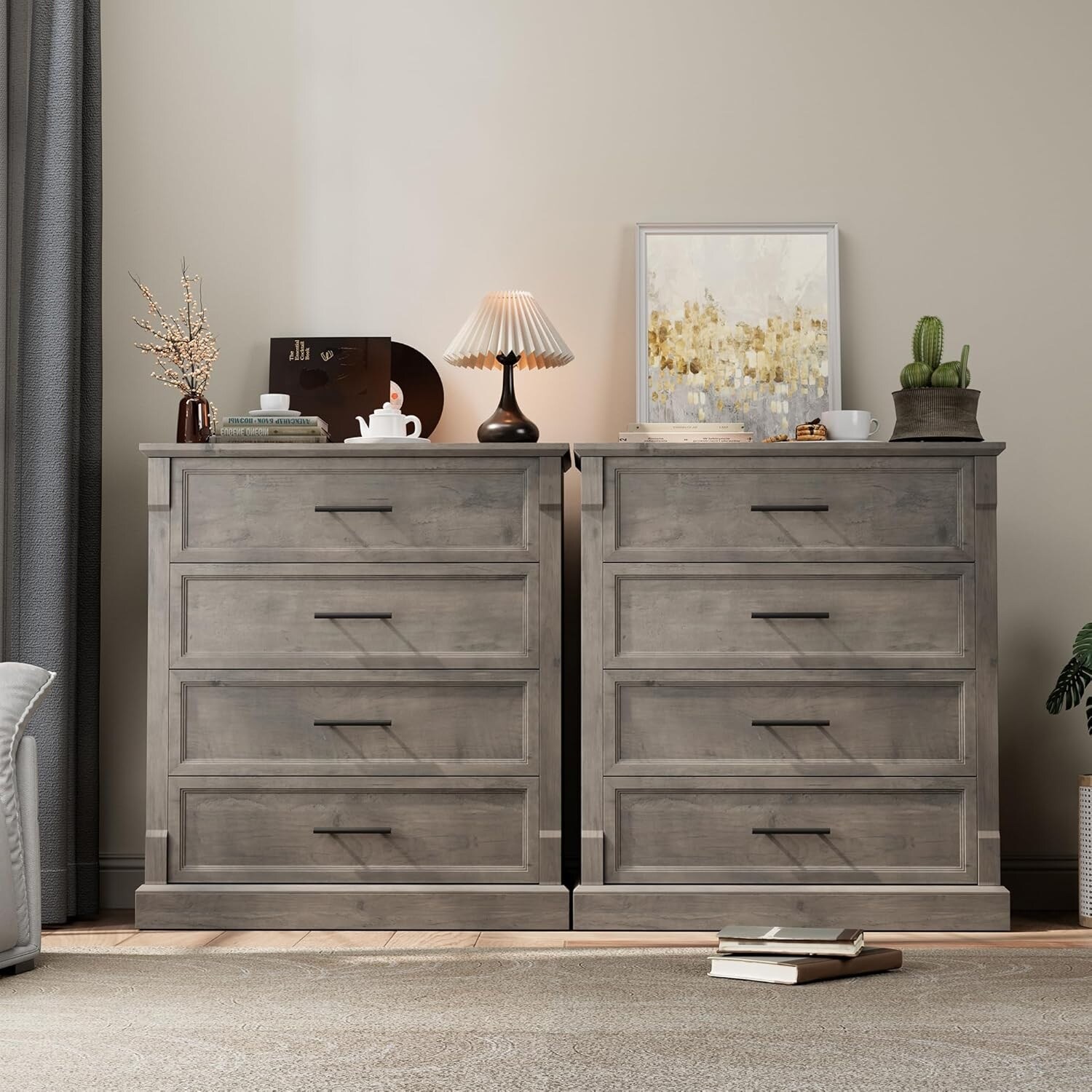 rustic grey tall dresser Gray 4-Drawer Rustic Wood Tall Dresser with Metal Handles