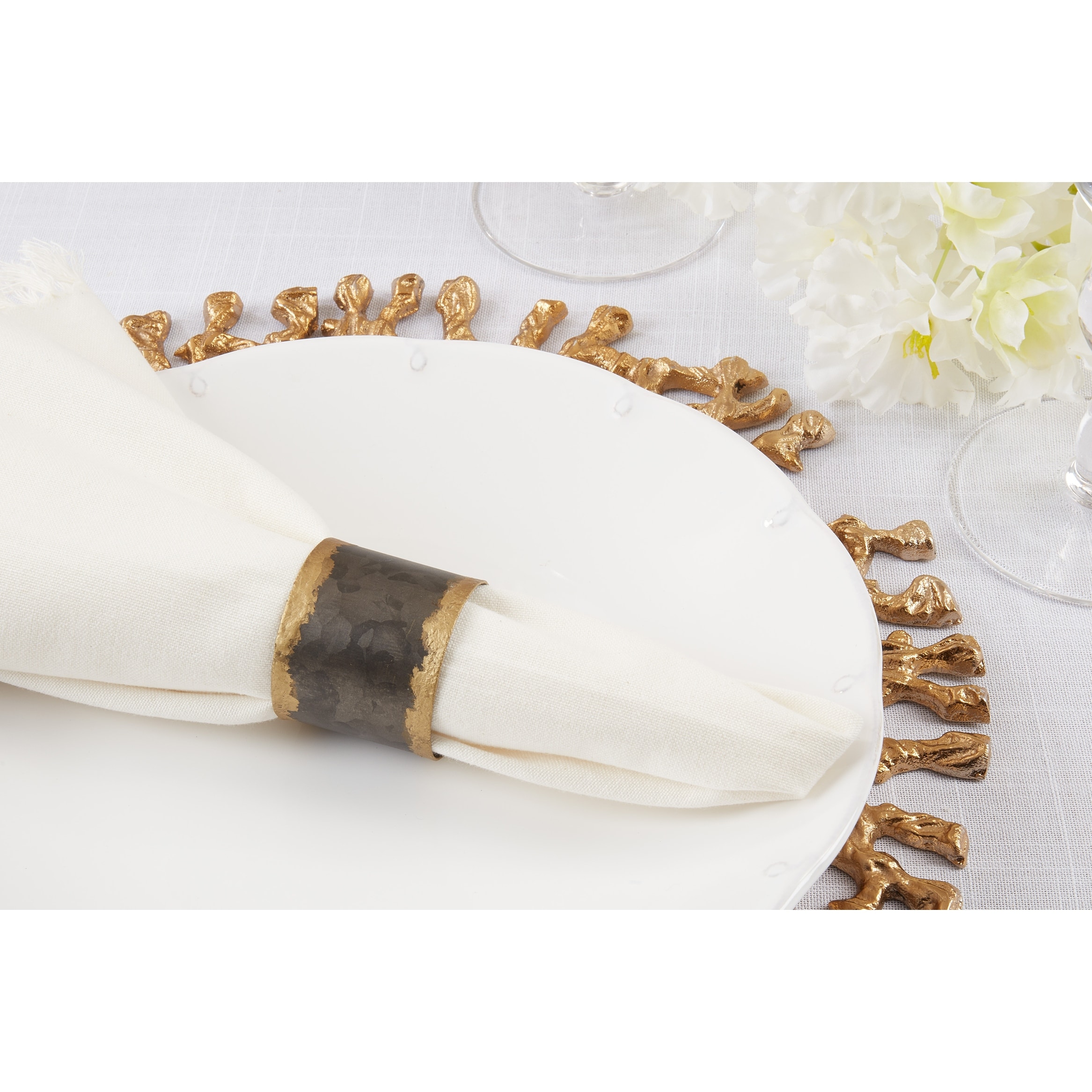 Galvanized Napkin Rings With Gold Rim (Set of 4) Graphite On