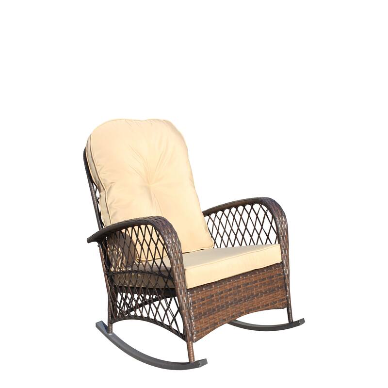 Outdoor Wicker Rocking Chair with Wide Seat, All- Weather Rattan Armchair for Poolside, Garden, Porch, Backyard