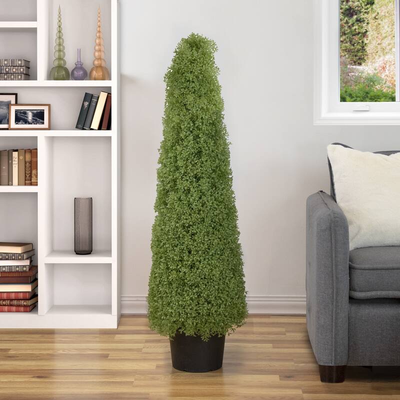 4' Artificial Boxwood Cone Topiary Tree with Round Pot Unlit - 13