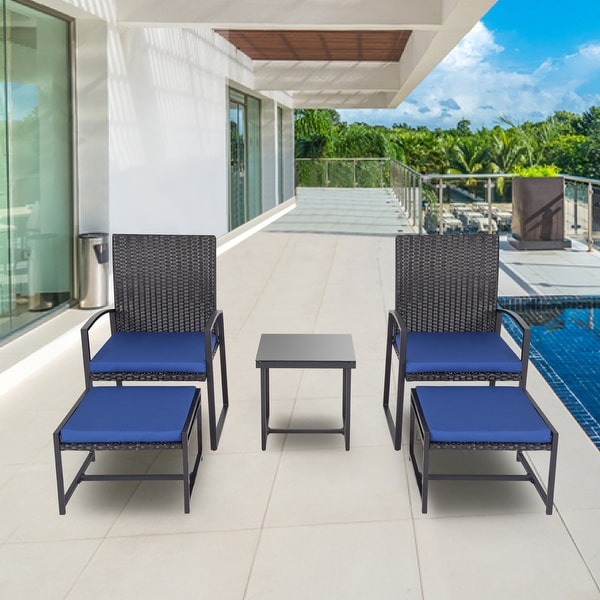 Shop Kinbor 5 Piece Patio Bistro Set Outdoor Furniture Conversation Set Wicker Porch Chairs And Ottomans W Cushions Table On Sale Overstock 29009537