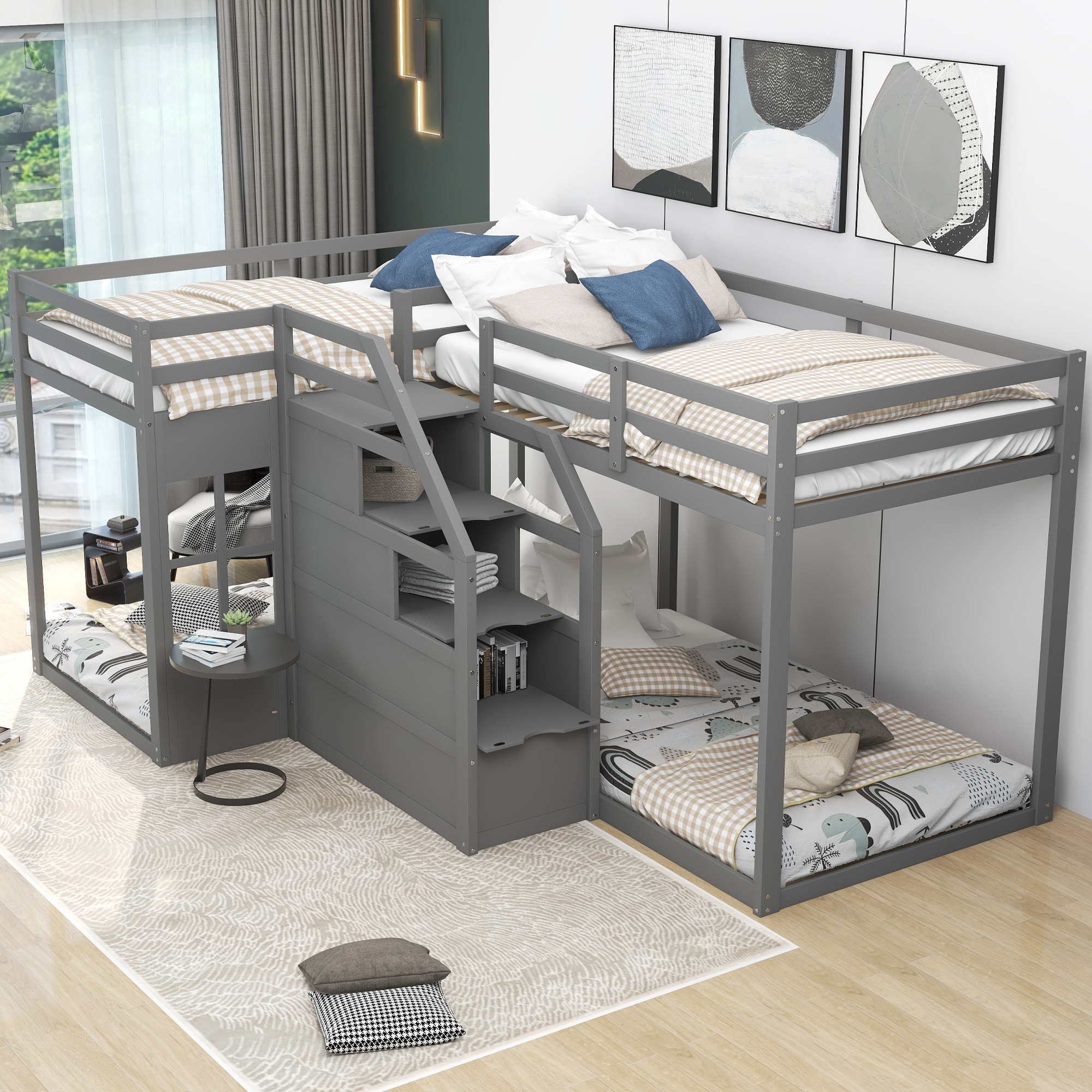 Twin XL Over King L-Shaped Bunk Bed (Charcoal)