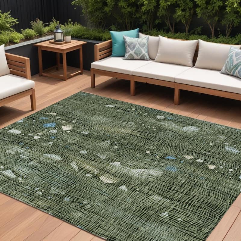 HomeRoots Abstract Transitional Rectangle Outdoor Rug - 10' X 14'