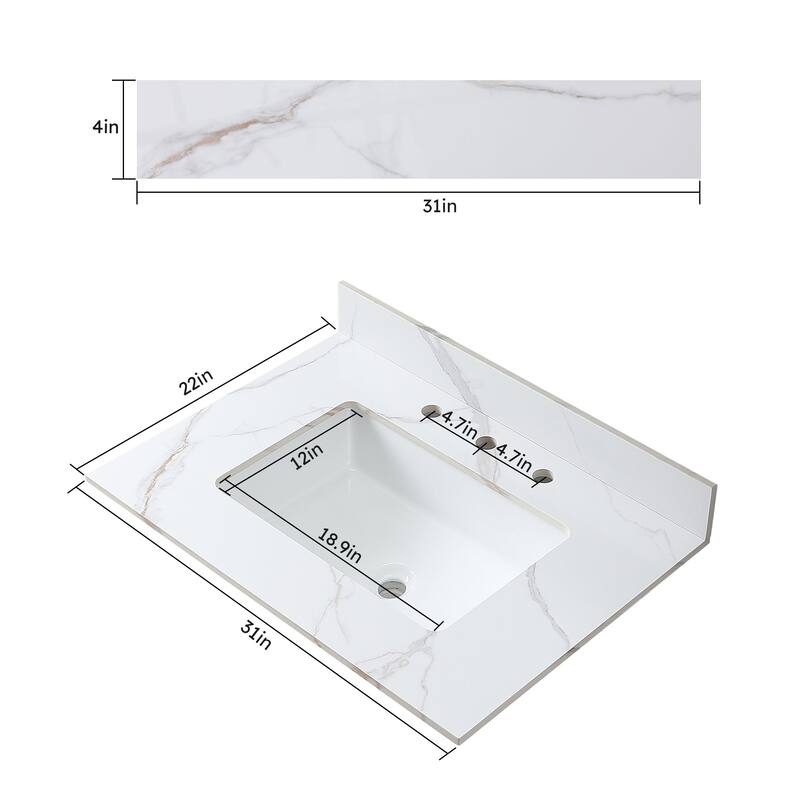 31 in./ 37 in./ 43 in. Carrara Gold Engineered Stone Bathroom Vanity Top with Ceramic Sink