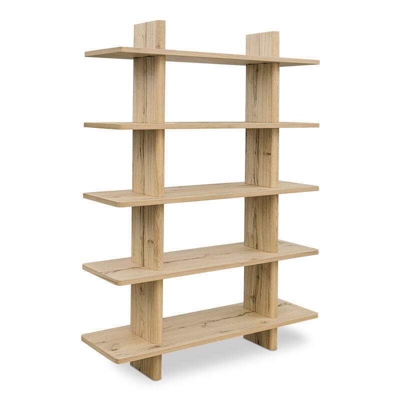 NADAAL STUDIOS Thalor Bookshelf, Large Dark Oak with Bullnose Vertical Supports, Rounded Edges Metal Detail, Dark Brown
