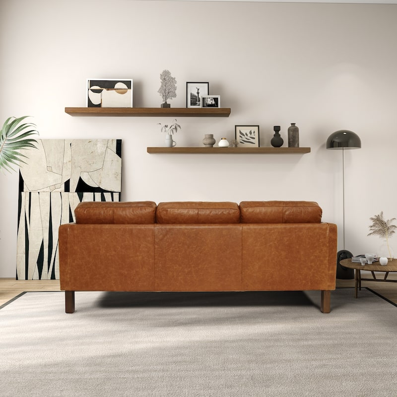 Mira Mid-Century Modern Comfortable Genuine Leather Couch