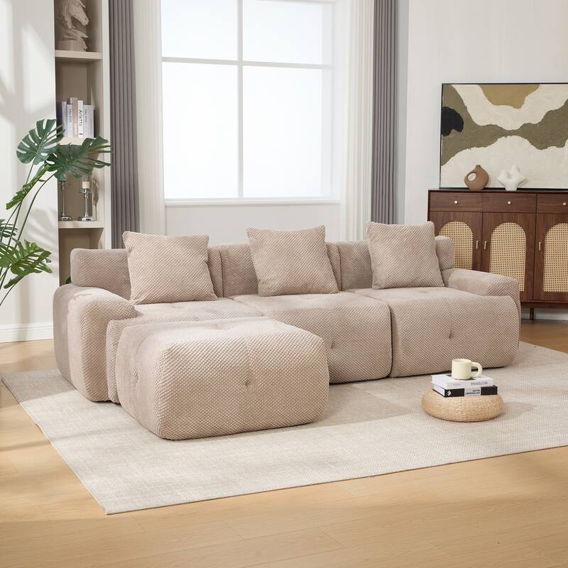 Roomfitters Modular L Shaped Sectional Sofa, 4-Piece Cloud Tufted 3 Seater Couch with Deep Seat Ottoman and Pillows