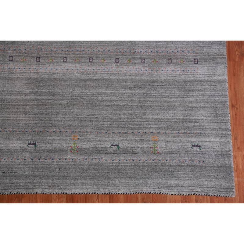 Hand Knotted Oriental 100% Wool Carpet Tribal Animal Pictorial Greys & Charcoal Gabbeh Area Rug - 9' 6'' X 7' 10''