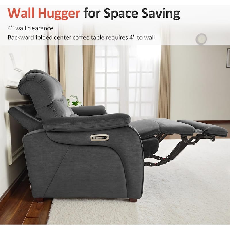 MCombo 61.6'' Wall Hugger Power Loveseat Recliner Sofa with Adjustable Headrest and USB A & C Charge Ports