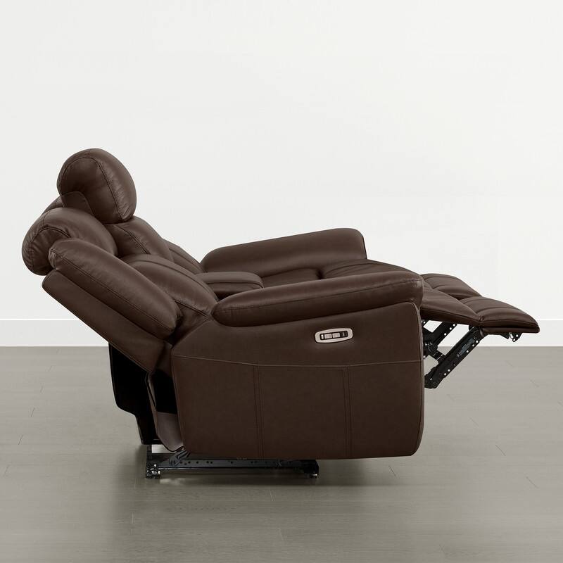 Spruce & Spring Genuine Leather Power Reclining Sofa with Optional Console & Flip-Down Table