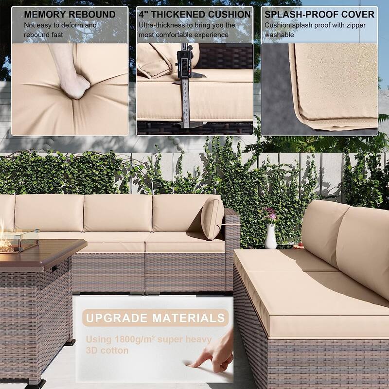 Kullavik 10 Pieces Outdoor Patio Furniture Set with Fire Pit Table