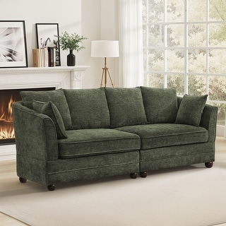 82"W Chenille Upholstered Couch With Cushion, Modern Loveseat Sofa, 3-Seater Sofas For Living Room, Beige/Blue/Grayish Brown