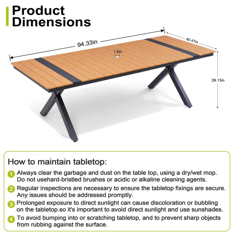 Pellebant Aluminum Rectangular Outdoor Patio Dining Table with Umbrella Hole