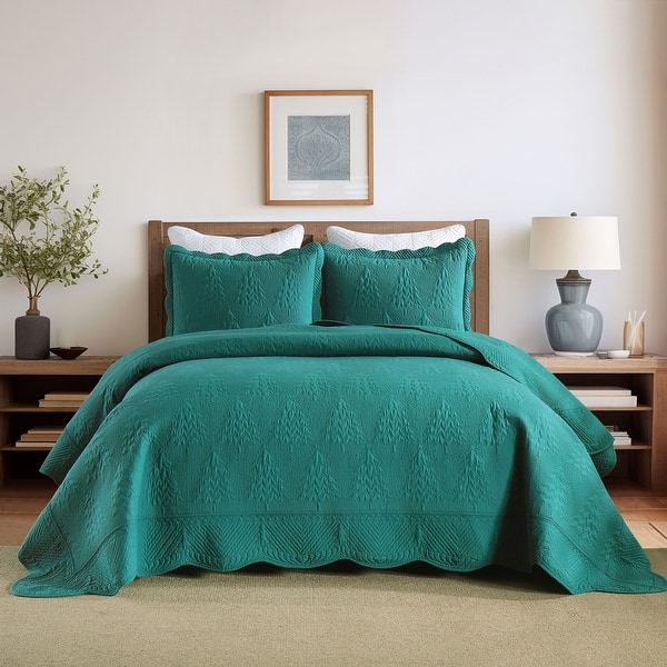 slide 2 of 5, MarCielo 3 Piece Cotton Christmas Tree Quilted Quilt Set King