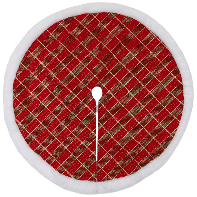 20" Red and Gold Plaid Glittered Mini Christmas Tree Skirt - 20