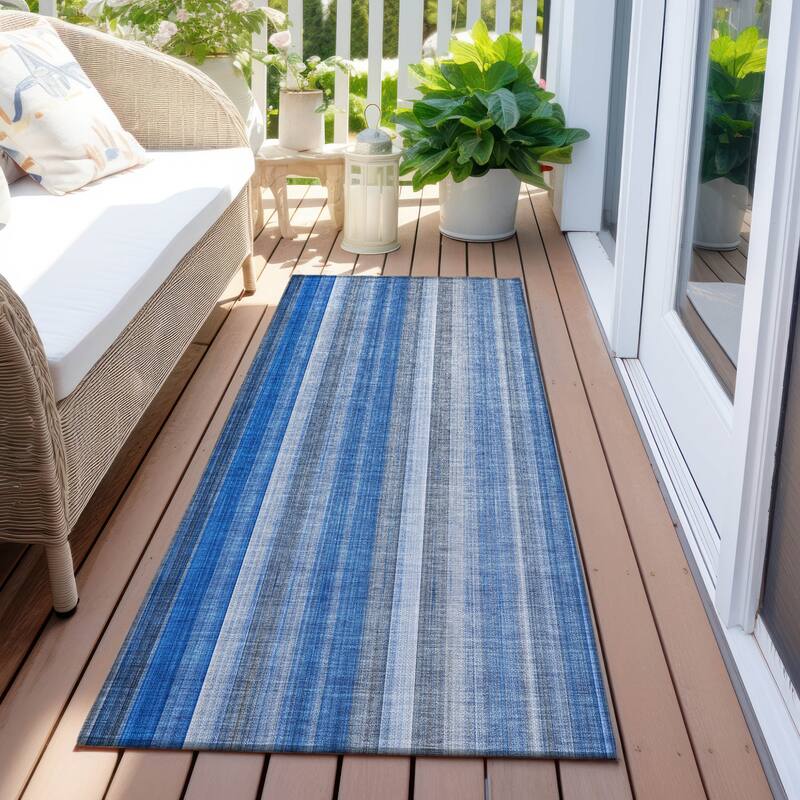 Elle Stripe Weather Resistant Timeless Fusion Outdoor Rug